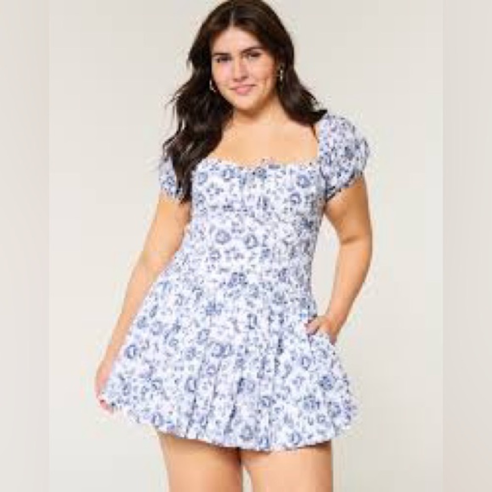 Hollister Floral Blue and White Dress